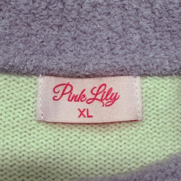 Pink Lily Colorblock Fuzzy Collared Button Front Cardigan Sweater XL - Picture 6 of 7